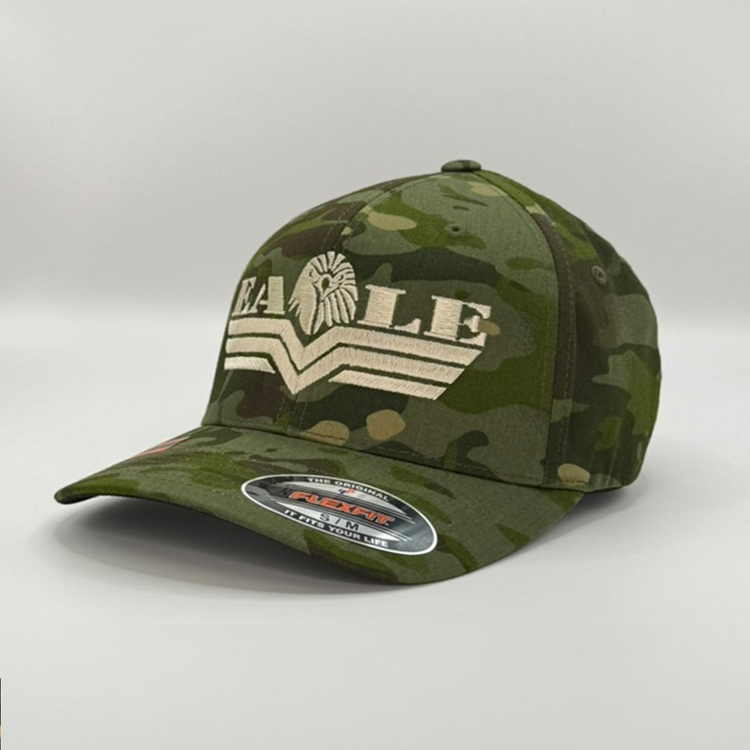 Hat- Flexfit- Tan Logo on Camo Hat