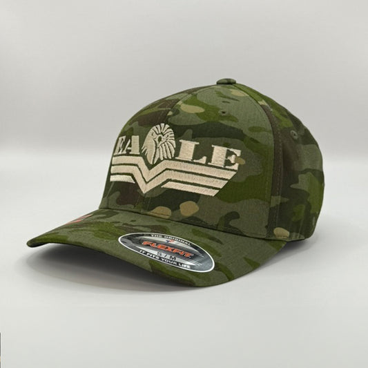 Hat- Flexfit- Tan Logo on Camo Hat
